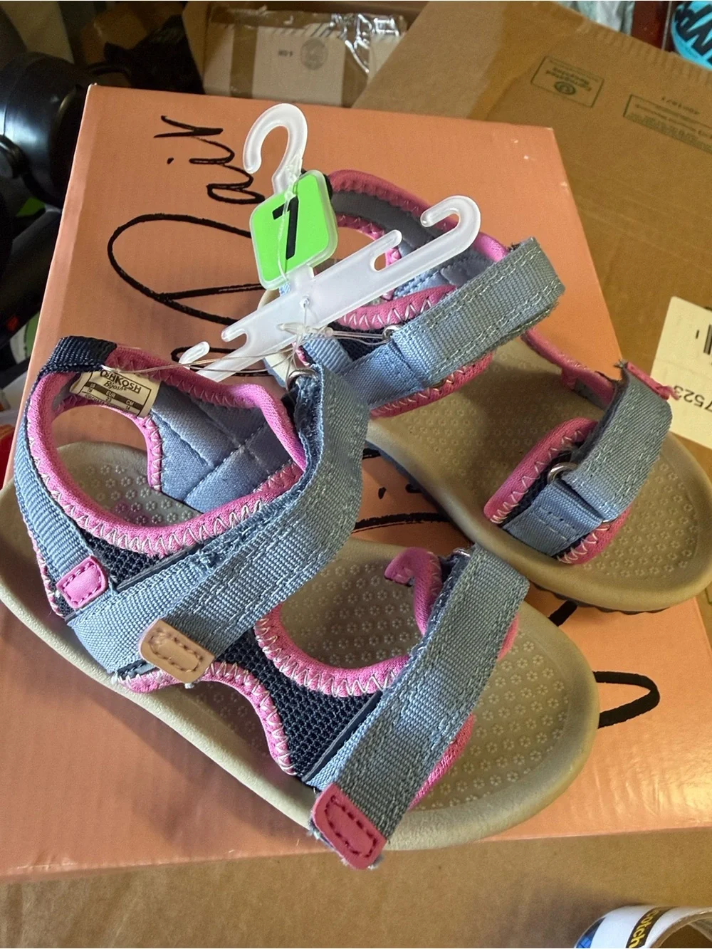 OshKosh B'gosh Gray and Pink Hook-and-Loop Kids Sandals